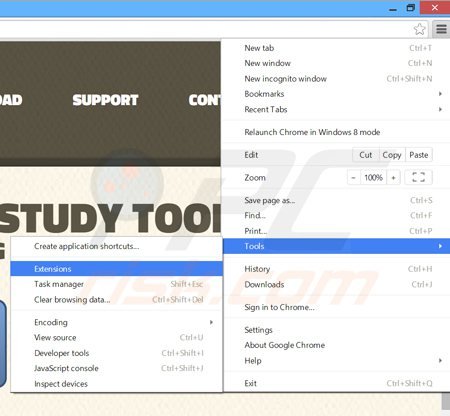 Removing term tutor ads from Google Chrome step 1