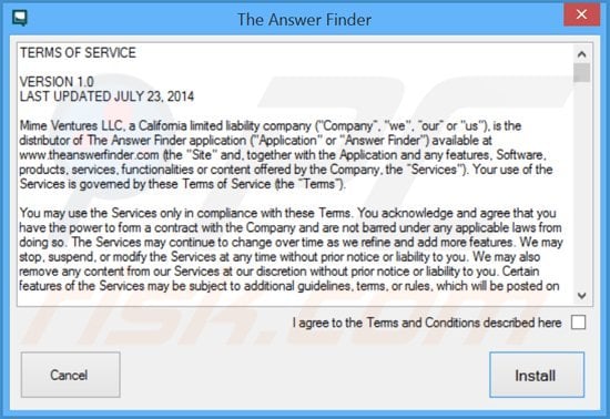 theanswerfinder adware installer setup