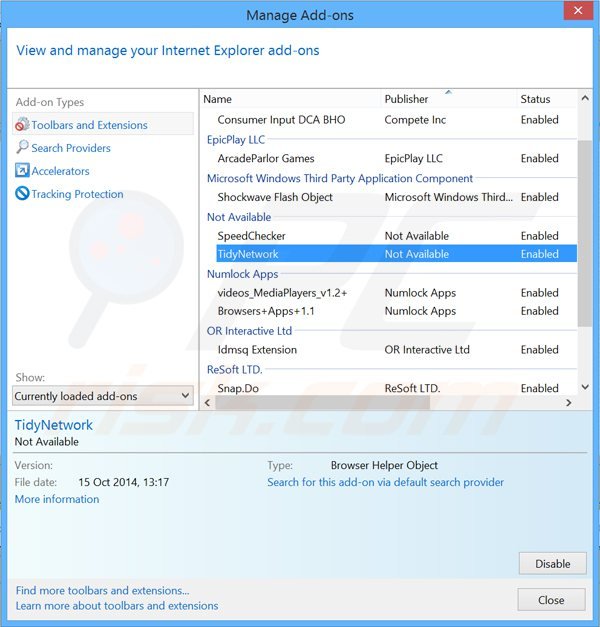 Removing tidynetwork ads from Internet Explorer step 2