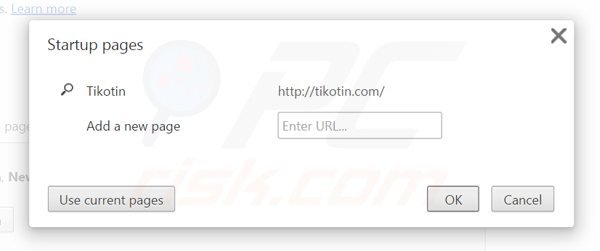 Removing tikotin.com from Google Chrome homepage