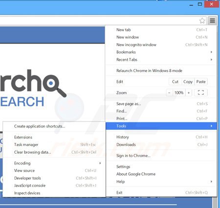 Removing torcho ads from Google Chrome step 1