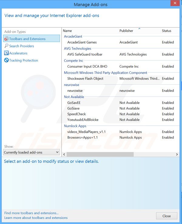 Removing torcho ads from Internet Explorer step 2