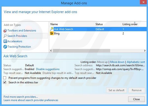 Removing TotalDatingGuide from Internet Explorer default search engine
