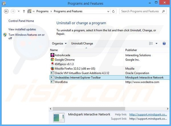 Undeaddies browser hijacker uninstall via Control Panel