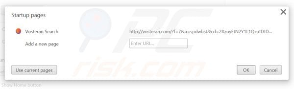 Removing vosteran.com from Google Chrome homepage