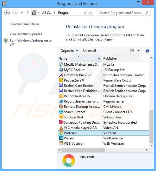 vosteran.com browser hijacker uninstall via Control Panel