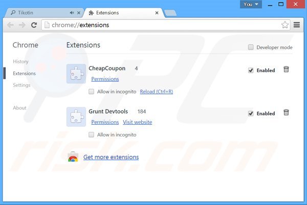 Removing Web Tripp from Google Chrome step 2