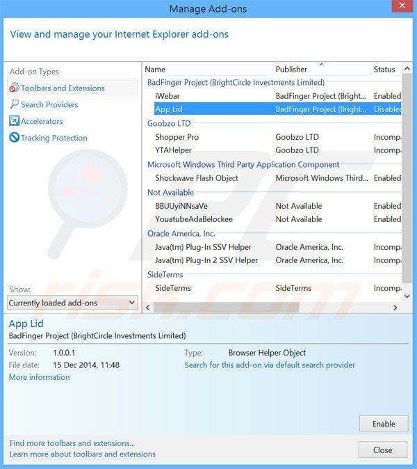 Removing app lid ads from Internet Explorer step 2