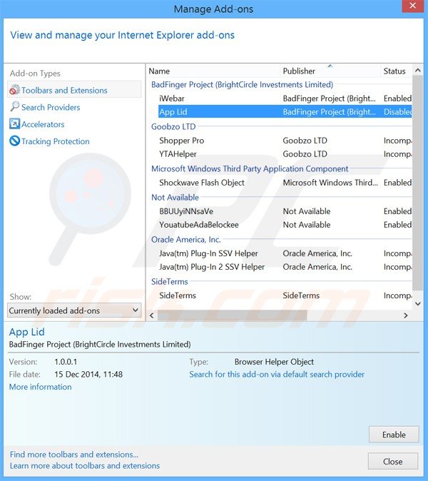 Removing app lid ads from Internet Explorer step 2