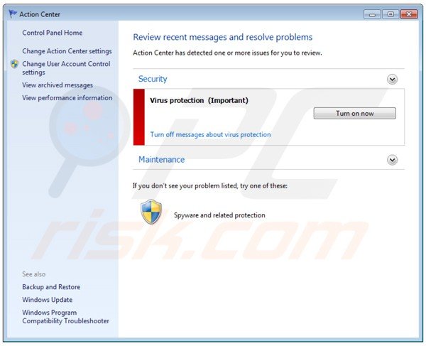 avbytes win7 antivirus 2015 displaying a fake Windows action center