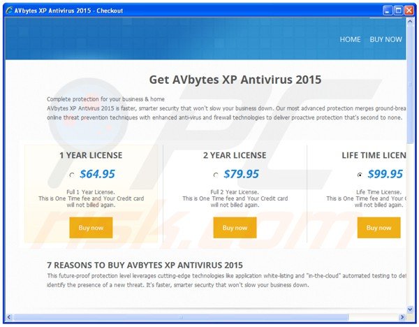 rogue website used from promoting avbytes xp antivirus 2015 fake antivirus program