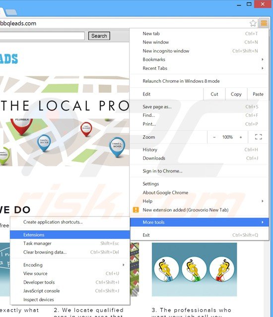 Removing bbqleads ads from Google Chrome step 1