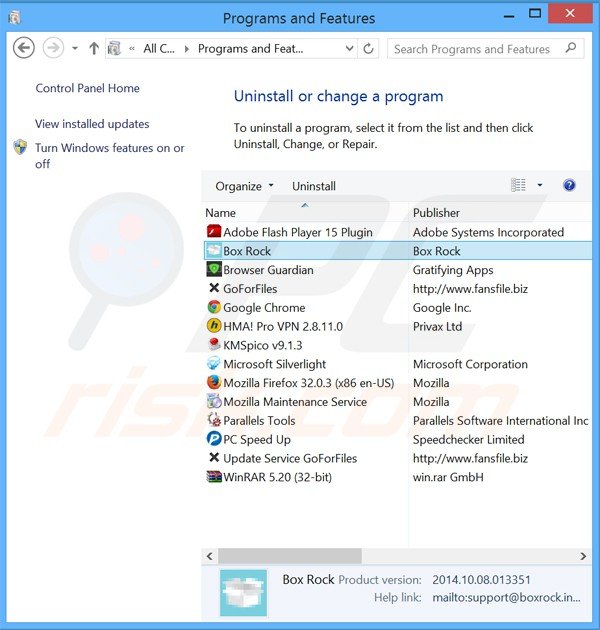 box rock adware uninstall via Control Panel