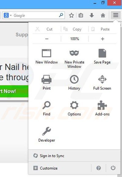 Removing Browser Nail from Mozilla Firefox step 1