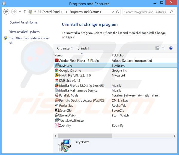 buynsave adware uninstall via Control Panel