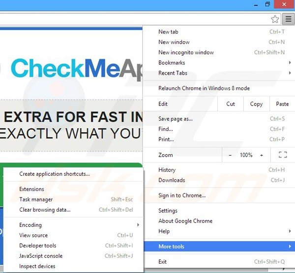 Removing CheckMeApp ads from Google Chrome step 1