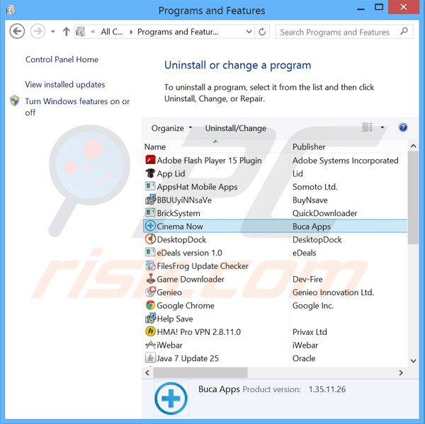 cinema now adware uninstall via Control Panel