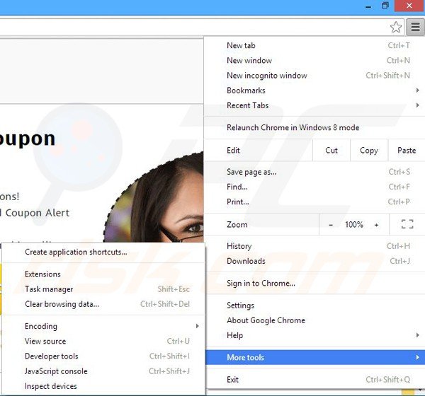 Removing Coupon Alert ads from Google Chrome step 1
