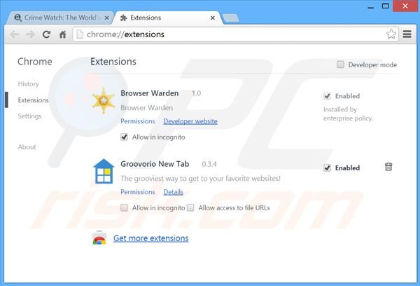 Removing Crime Watch ads from Google Chrome step 2