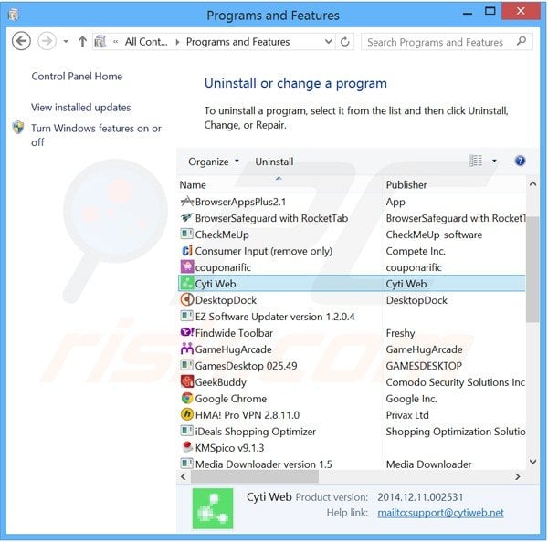 cyti web adware uninstall via Control Panel