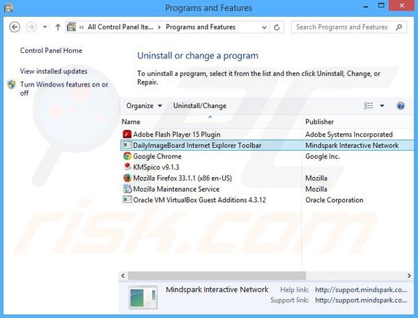 DailyImageBoard browser hijacker uninstall via Control Panel