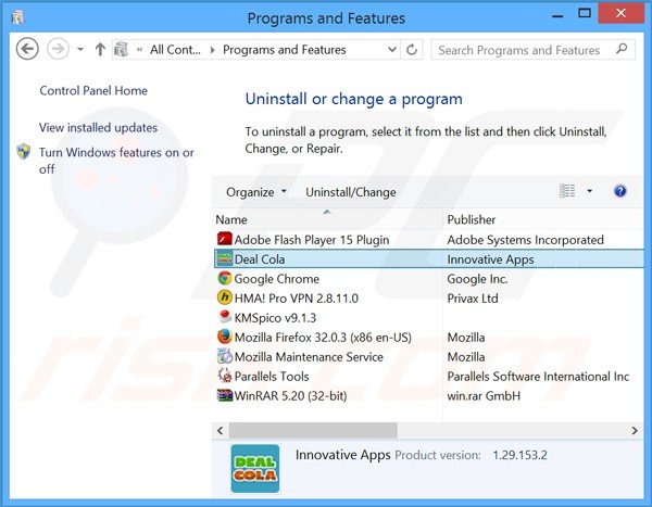 Deal Cola adware uninstall via Control Panel