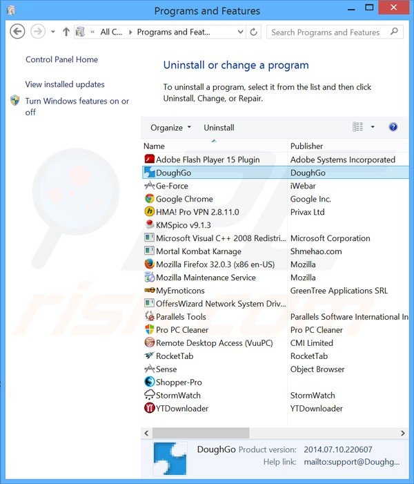 Uninstalling DigiHelp via control panel