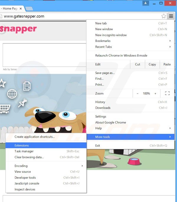 Removing gate snapper  ads from Google Chrome step 1