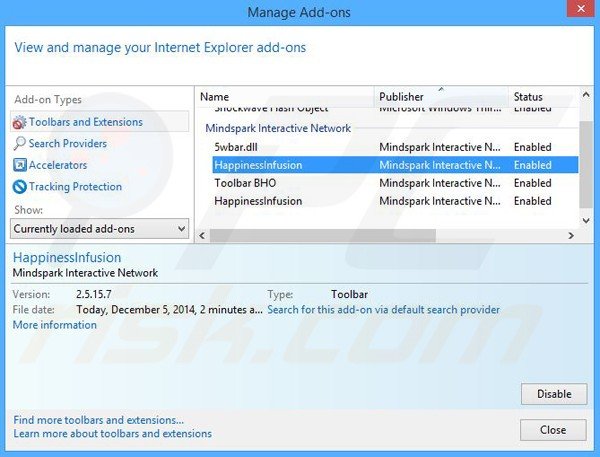 Removing HappinessInfusion related Internet Explorer extensions