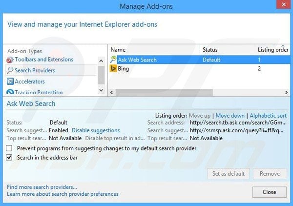 Removing HappinessInfusion from Internet Explorer default search engine