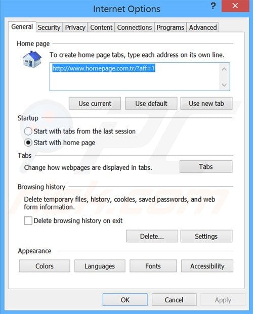 Removing Homepage.com.tr from Internet Explorer homepage