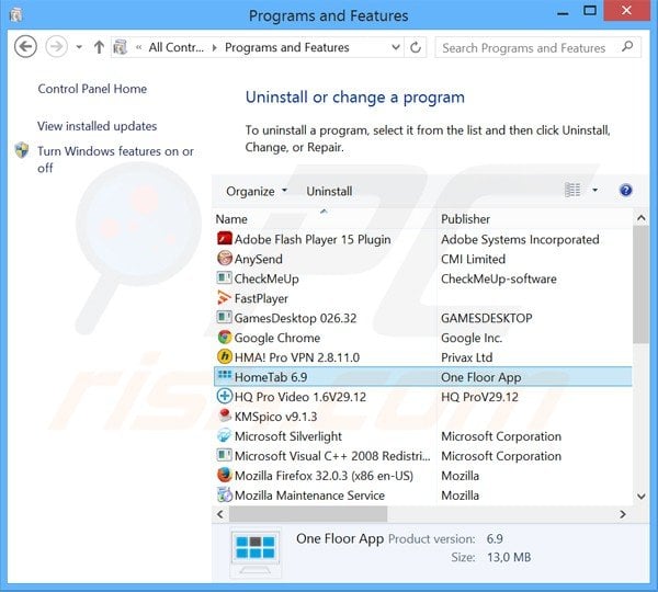 hometab browser hijacker uninstall via Control Panel 