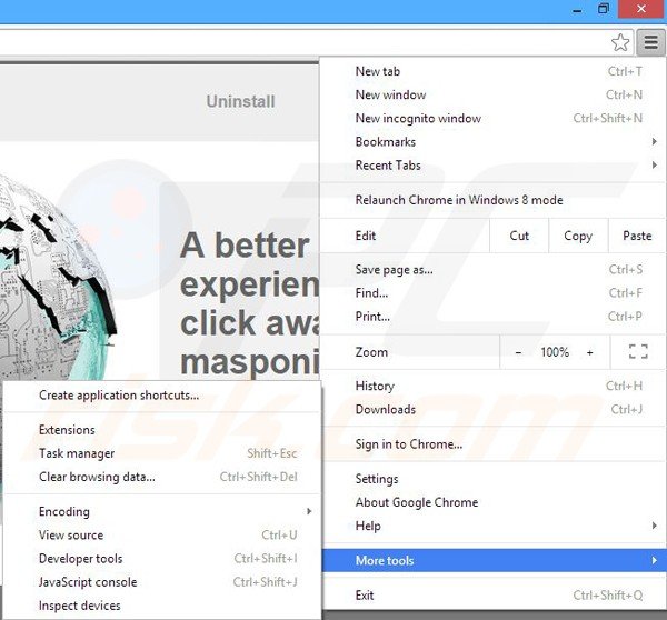 Removing masponi  ads from Google Chrome step 1