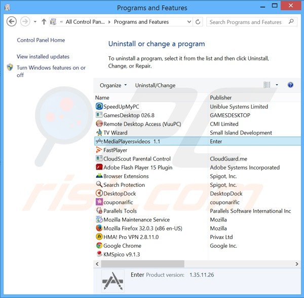 mediaplayersvideos adware uninstall via Control Panel