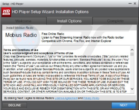 mobius radio adware installer