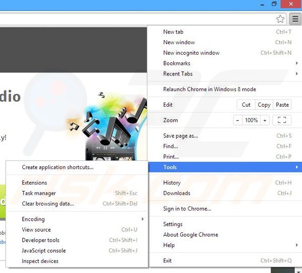 Removing Mobius Radio ads from Google Chrome step 1