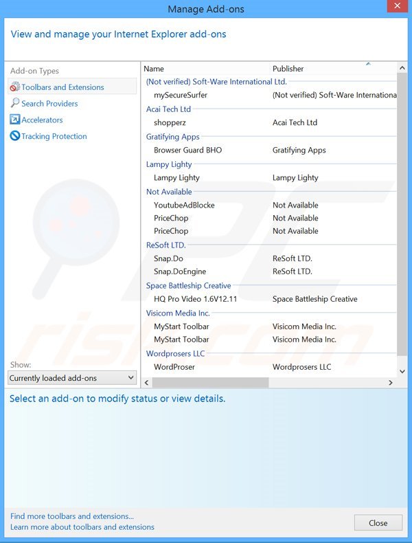 Removing Mobius Radio ads from Internet Explorer step 2