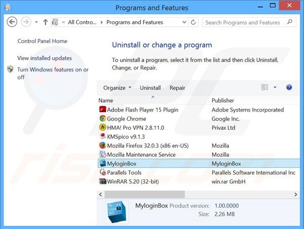 MyloginBox adware uninstall via Control Panel