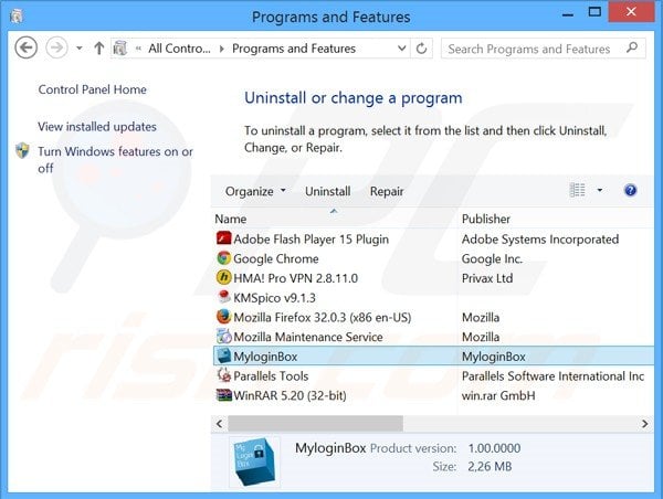 MyloginBox adware uninstall via Control Panel