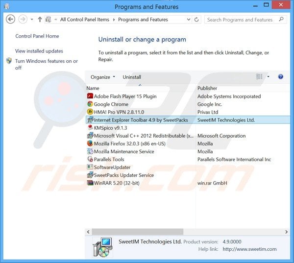 mysearch.sweetpacks.com browser hijacker uninstall via Control Panel