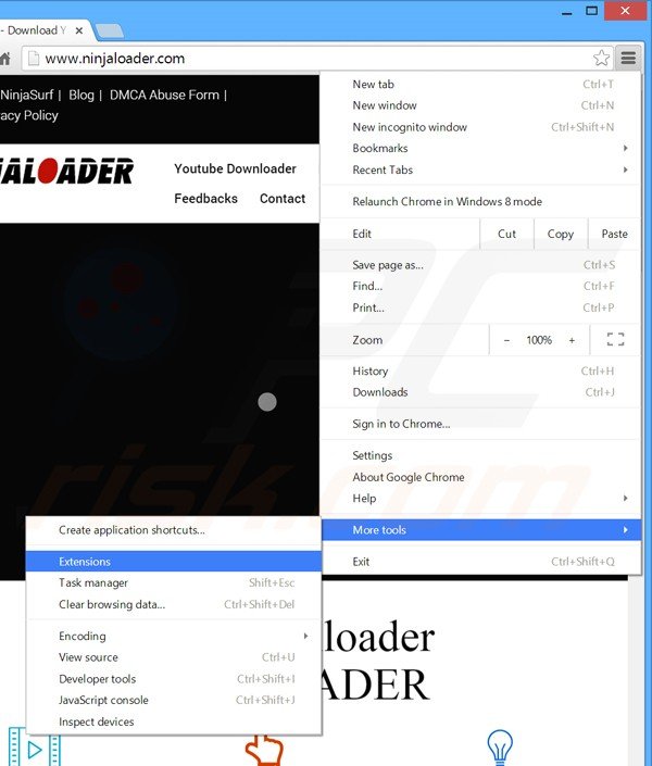 Removing NinjaLoader ads from Google Chrome step 1