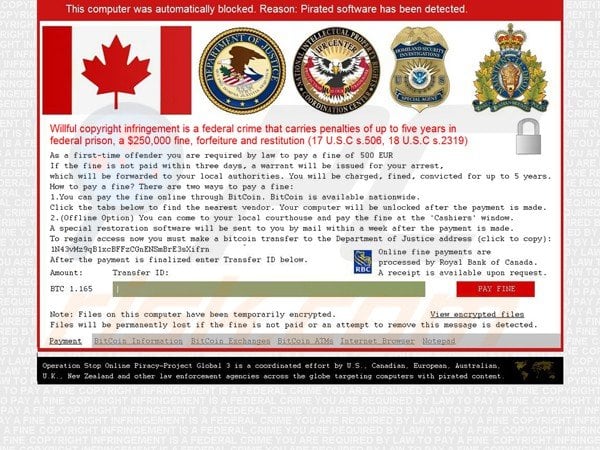 pirated software detected ransomware targeting computer users from Canada