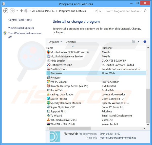 plumoweb adware uninstall via Control Panel