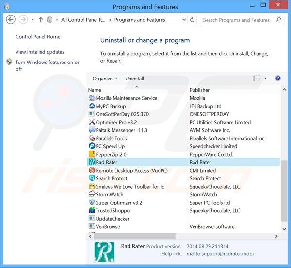 rad rater adware uninstall via Control Panel