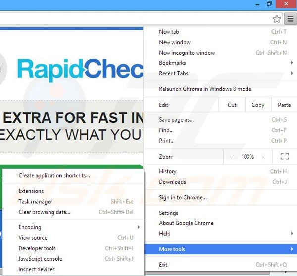 Removing RapidCheck ads from Google Chrome step 1