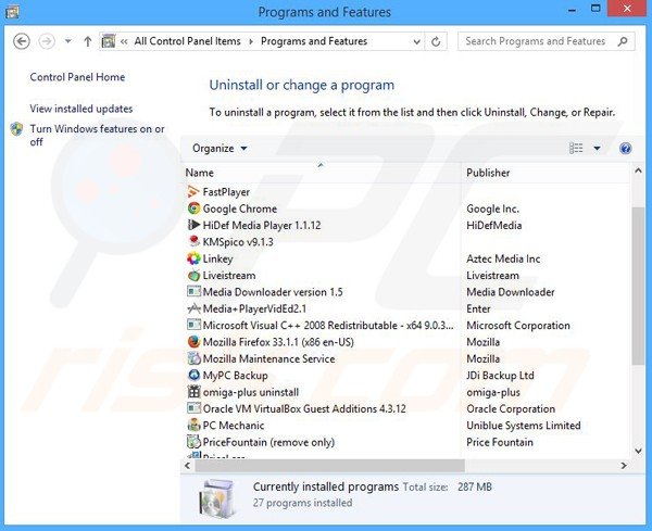 RapidUp adware uninstall via Control Panel