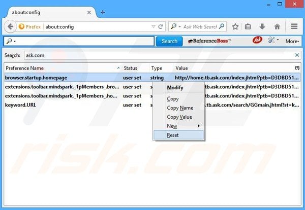 Removing ReferenceBoss from Mozilla Firefox default search engine
