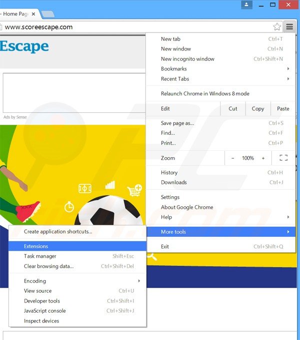 Removing Score Escape  ads from Google Chrome step 1