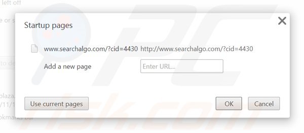 Removing Searchalgo.com from Google Chrome homepage