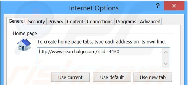 Removing Searchalgo.com from Internet Explorer homepage